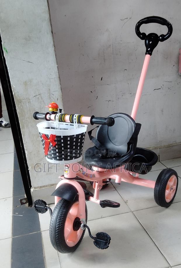 Kids Push Handle Tricycle Pink in Color - thumbnail 2