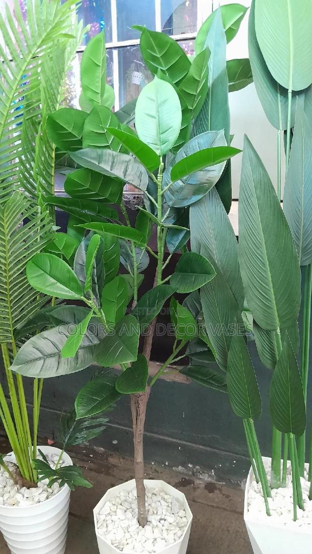 Artificial Plants and Vase With Pebbles White
