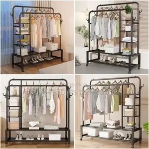 Double Pole Sturdy Rack With Wheels (130*35*162cm)