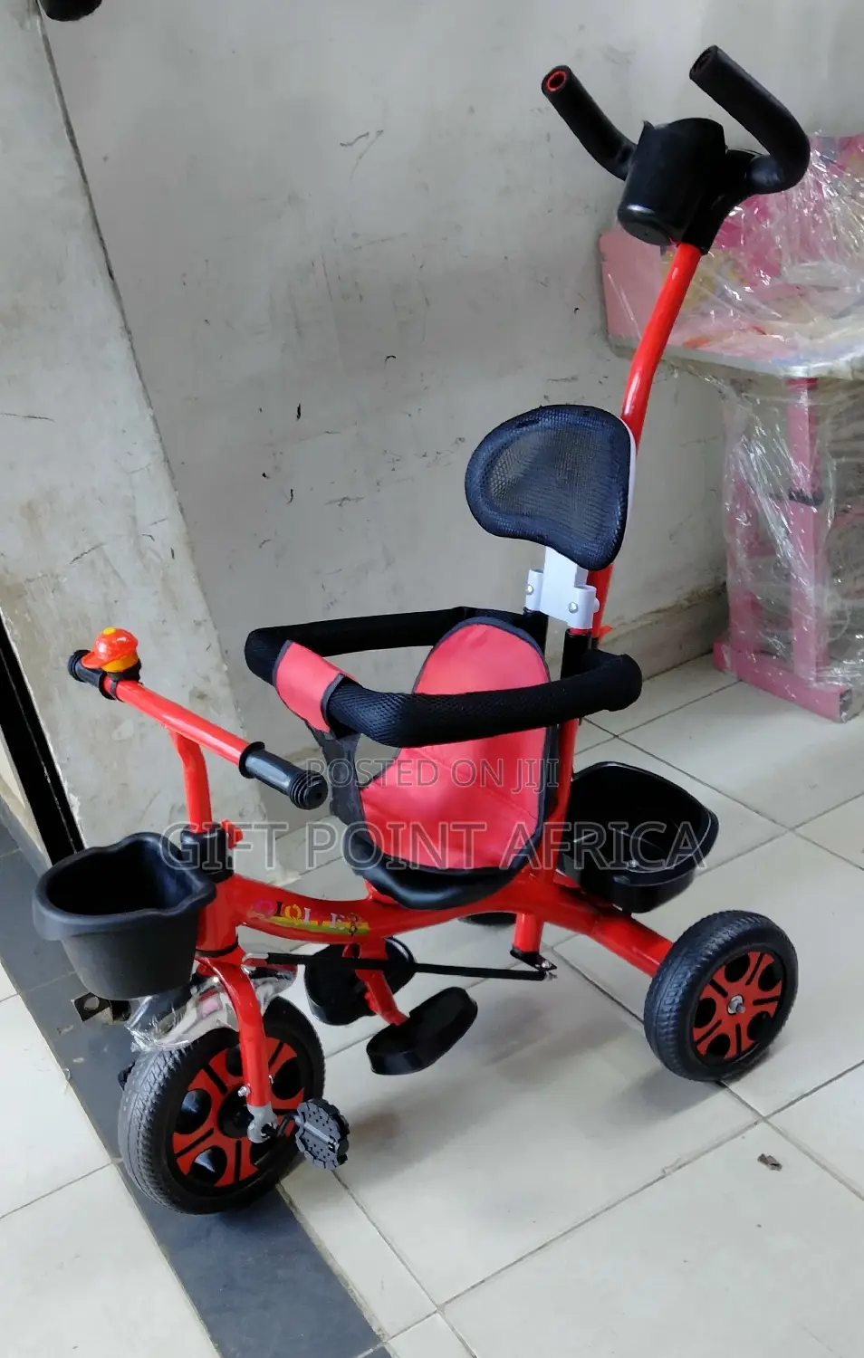 Push Handle Kids Triacycle Red in Color