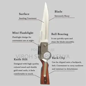 Foldable Tactical Pen Knife With LED Torch