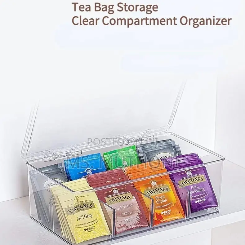 Acrylic Tea Bag Organizer With Cover Compartment Divider Bo