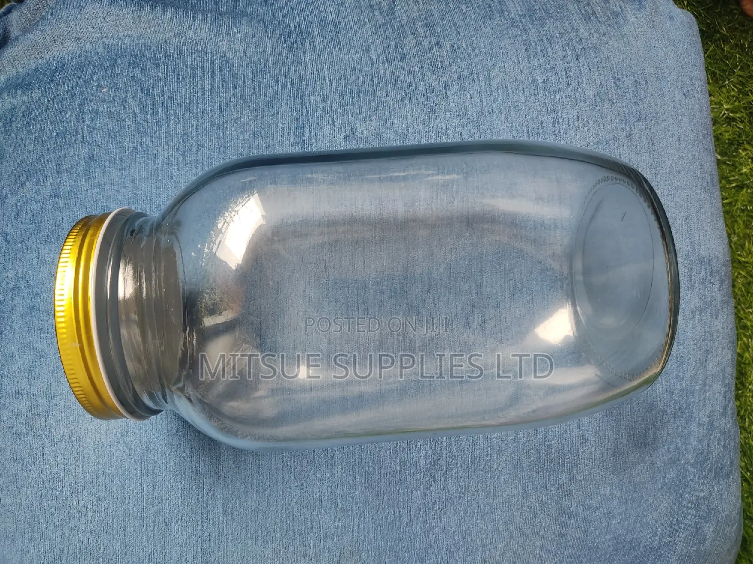 Set of 3 Clear Rectangular Glass 2000ml Jars 82mm Gold Lid