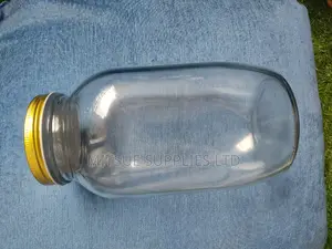 Set of 3 Clear Rectangular Glass 2000ml Jars 82mm Gold Lid