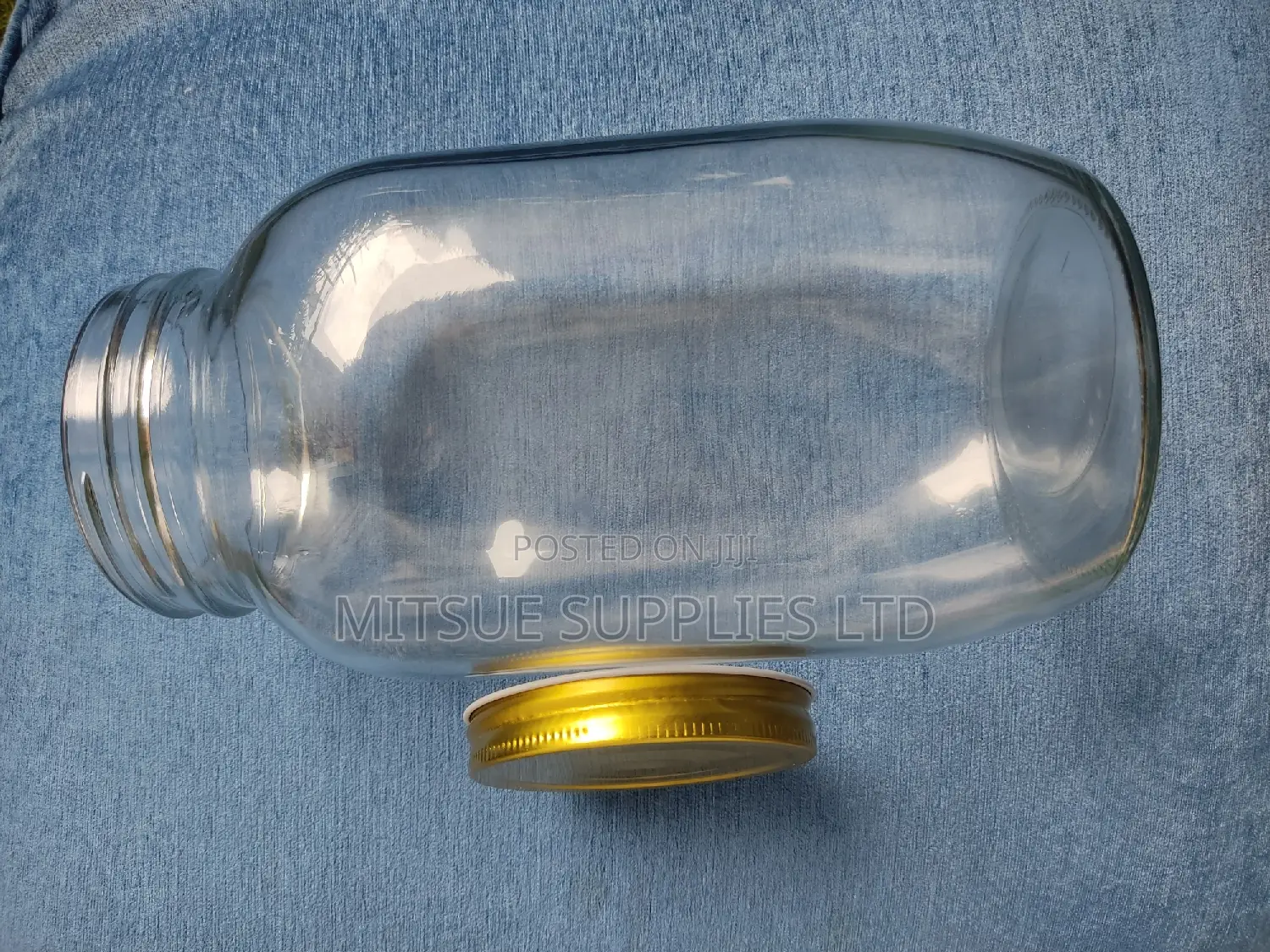Set of 3 Clear Rectangular Glass 2000ml Jars 82mm Gold Lid