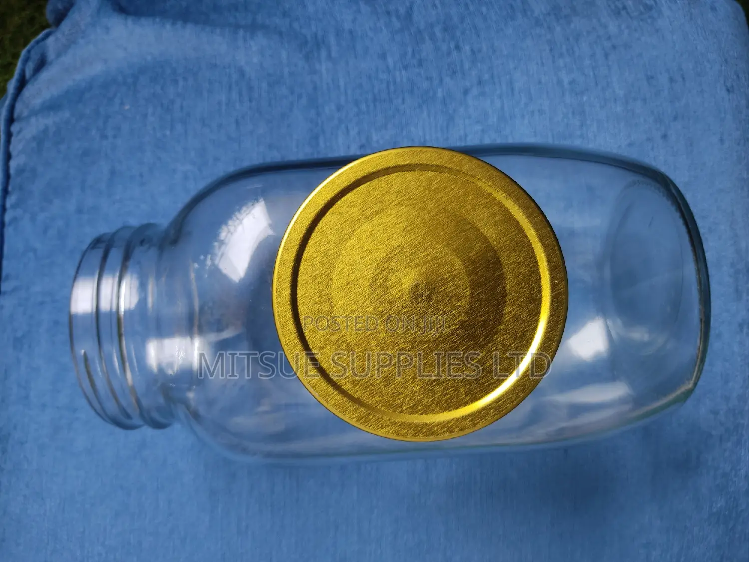 Set of 3 Clear Rectangular Glass 2000ml Jars 82mm Gold Lid