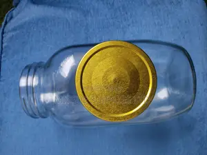 Set of 3 Clear Rectangular Glass 2000ml Jars 82mm Gold Lid