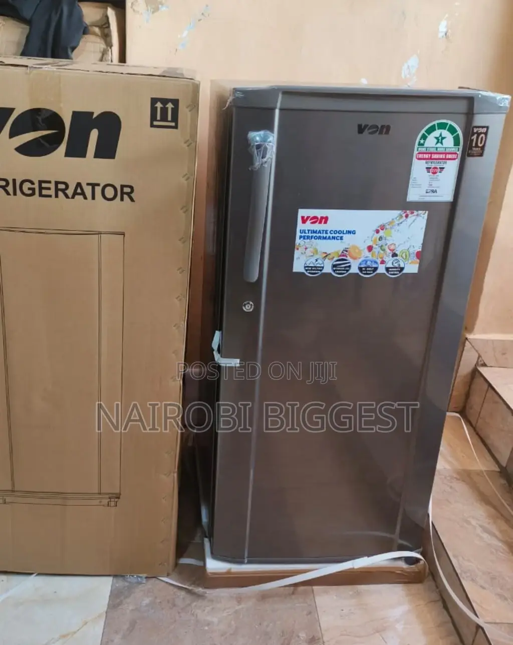 ¢New VON VARS-23DHS Single Door Fridge 185L - Silver