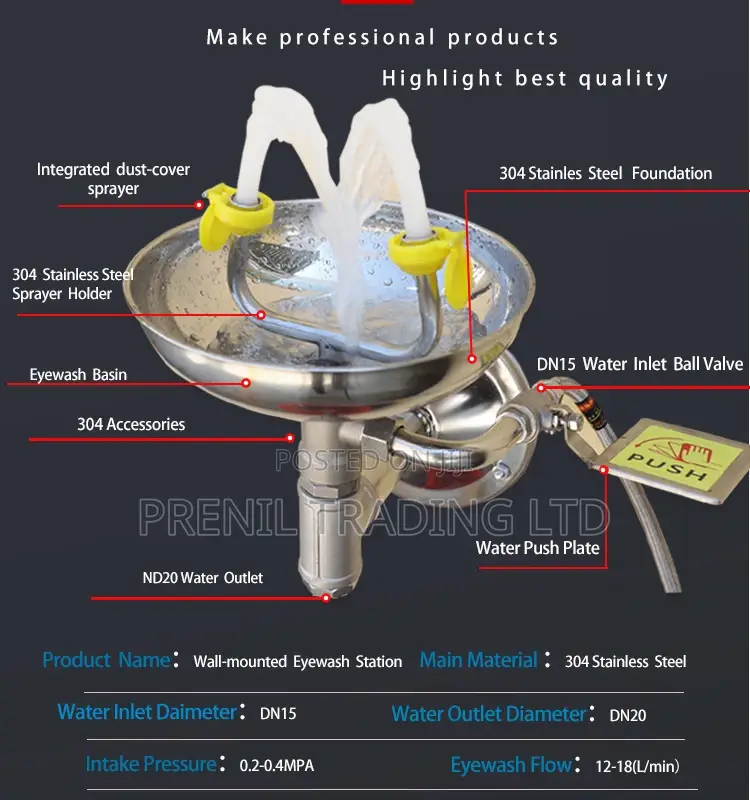 Wall Mounted Eyewash Stainless Steel