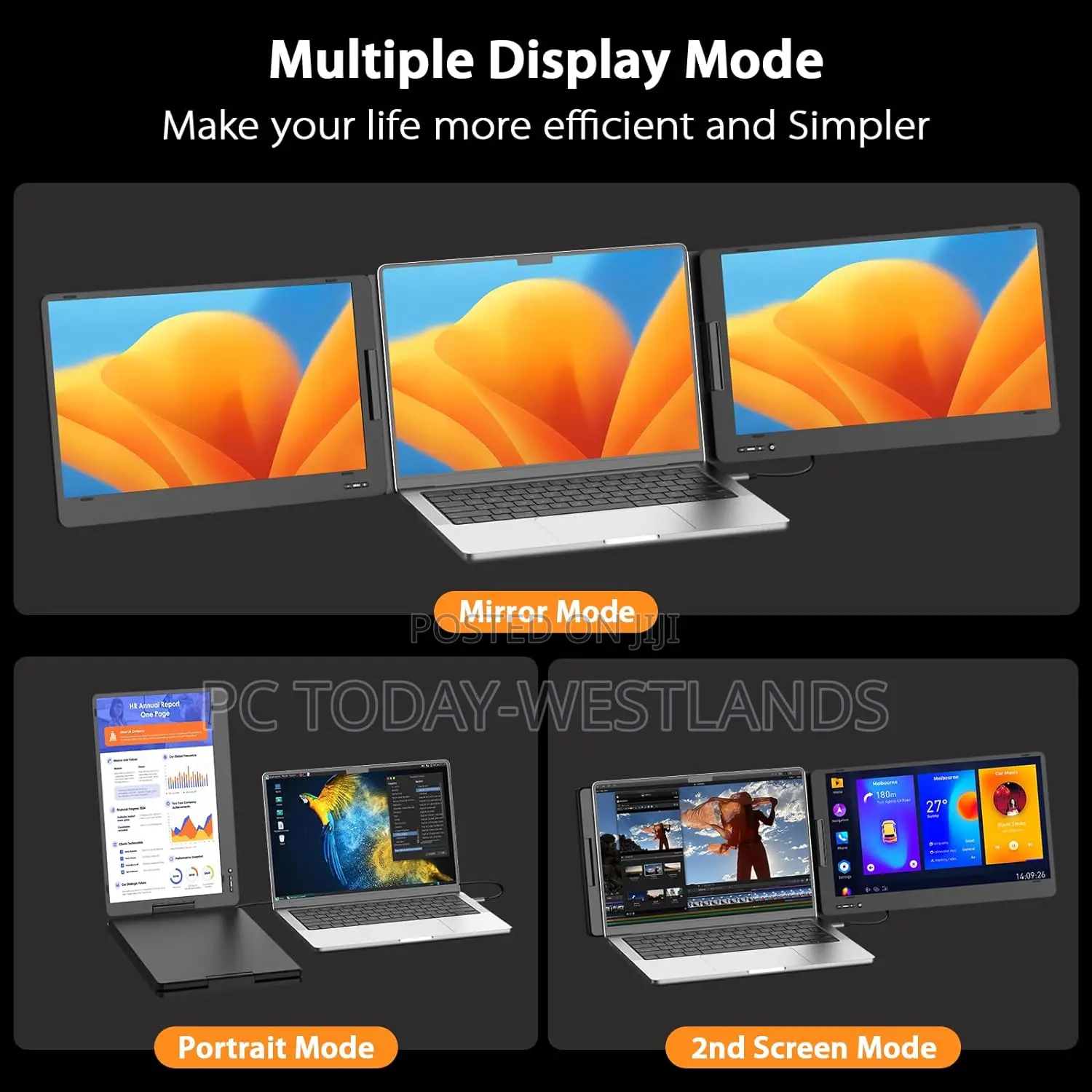 QQH Triple Portable Monitor, 14” FHD 1080P IPS Laptop Screen