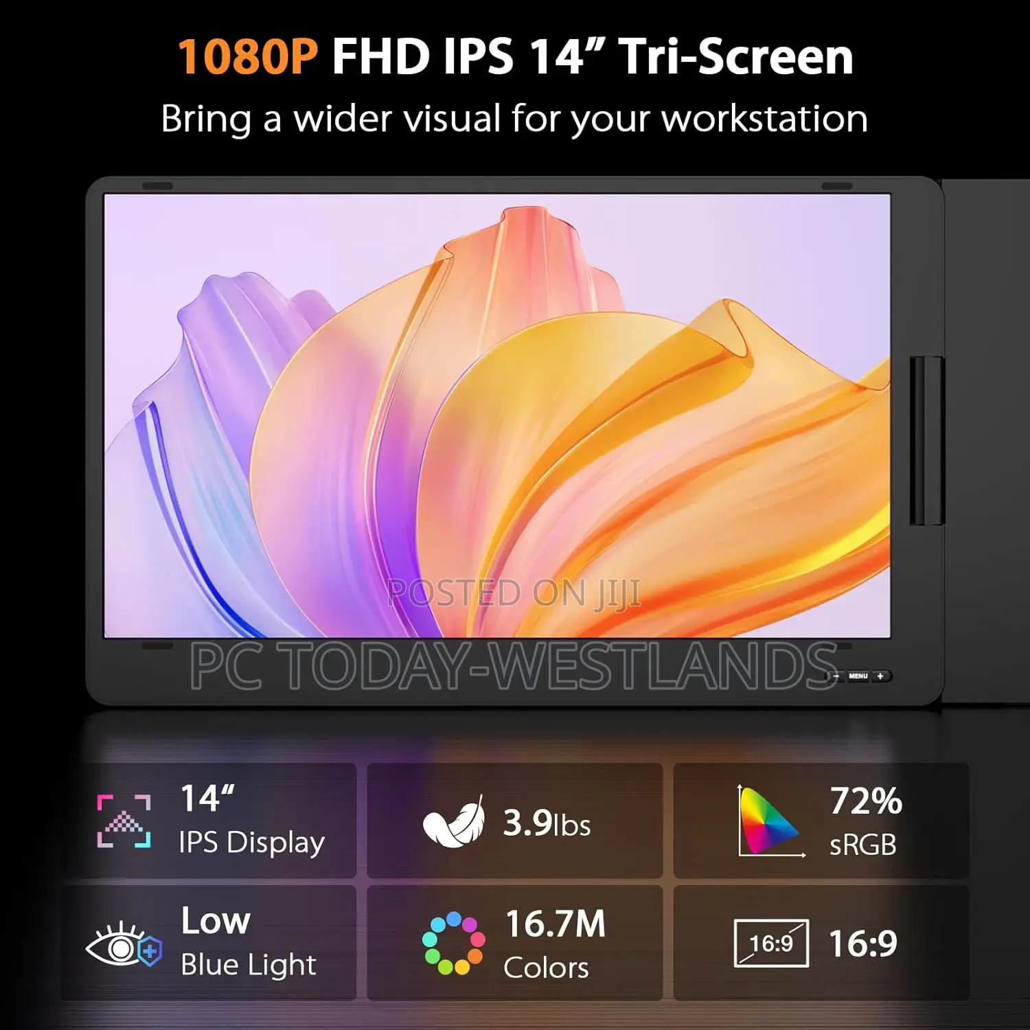 QQH Triple Portable Monitor, 14” FHD 1080P IPS Laptop Screen