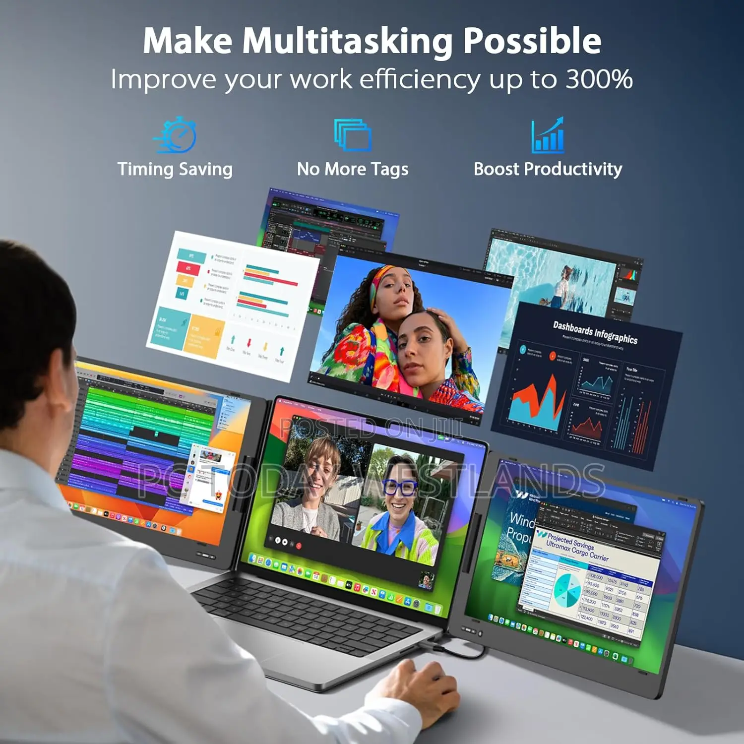 QQH Triple Portable Monitor, 14” FHD 1080P IPS Laptop Screen