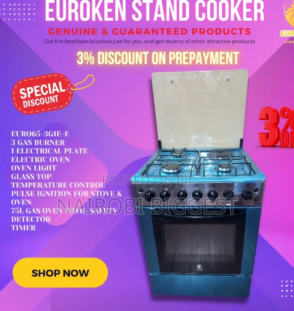 Euroken 3+1 60*65 Standing Cooker