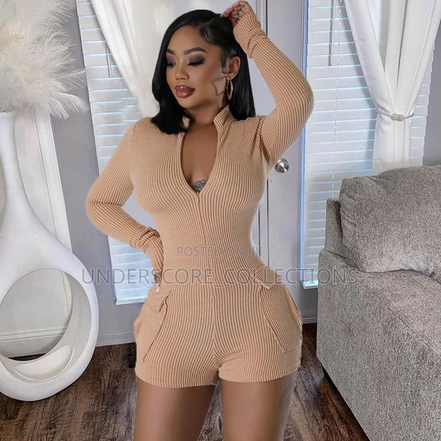 Classy Pocket Ribbed Cargo Romper Short - main view