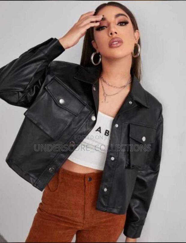Executive Ladies Crop Top Leather Jacket - thumbnail 2