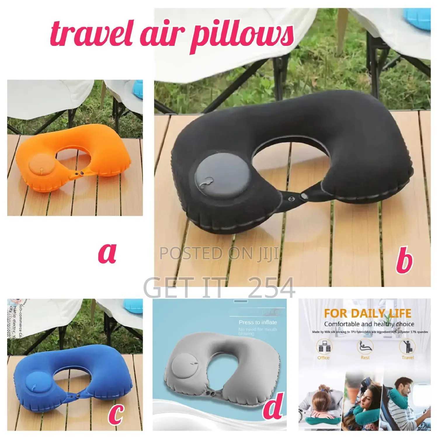 *Portable Travel Neck Pillows*
Press to Inflate
