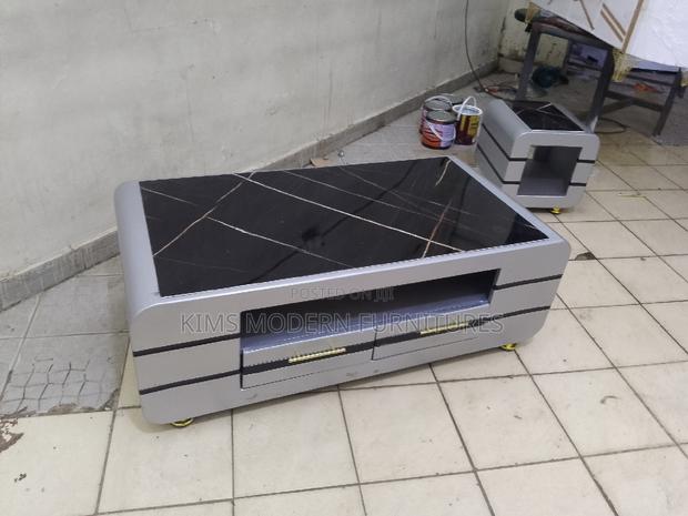 Coffee Table Gray With Marble Top Black. - main view