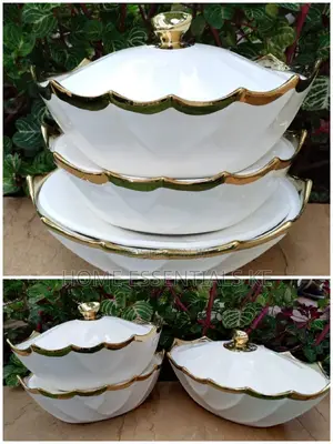 Boat Serving Bowls 3pcs With Gold Rim