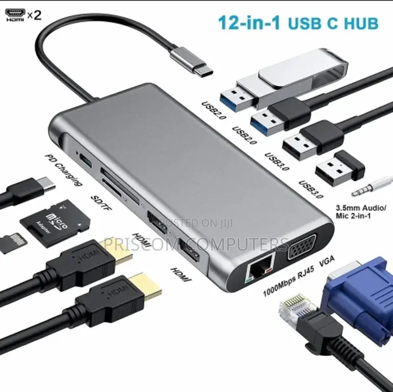 12 in 1 USB C Hub to Type C USB 3.0 USB 2.0 HDMI VGA TF S