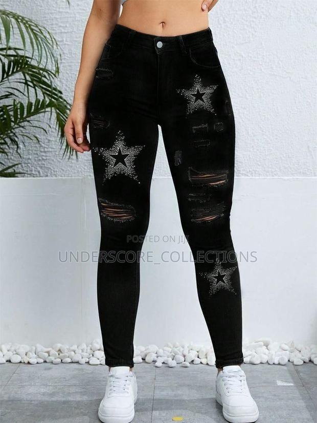 High Class Ladies Denim Trousers With Star Decorations - main view