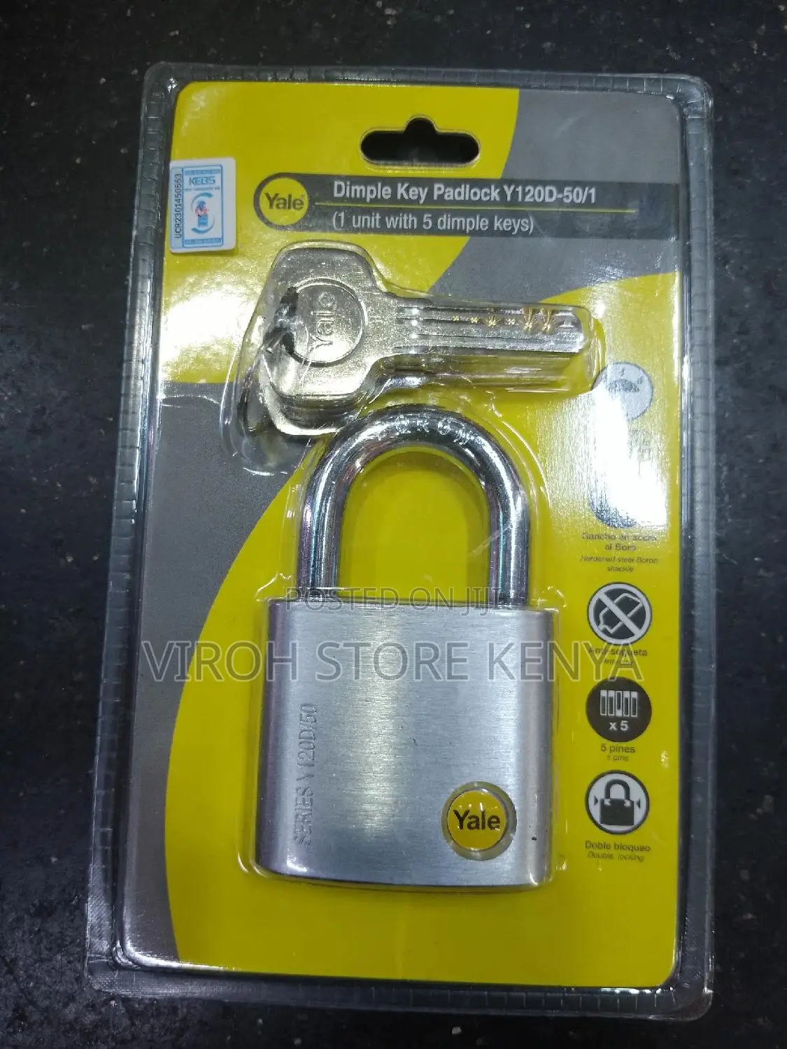 Original Yale 50mm Padlock With 5 Dimple Keys Padlock