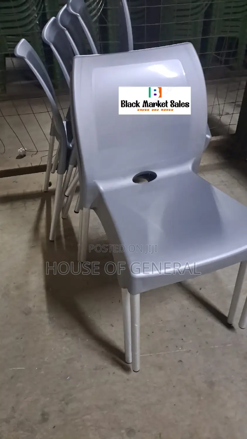Gray Armless Plastic Chair With Metal Legs