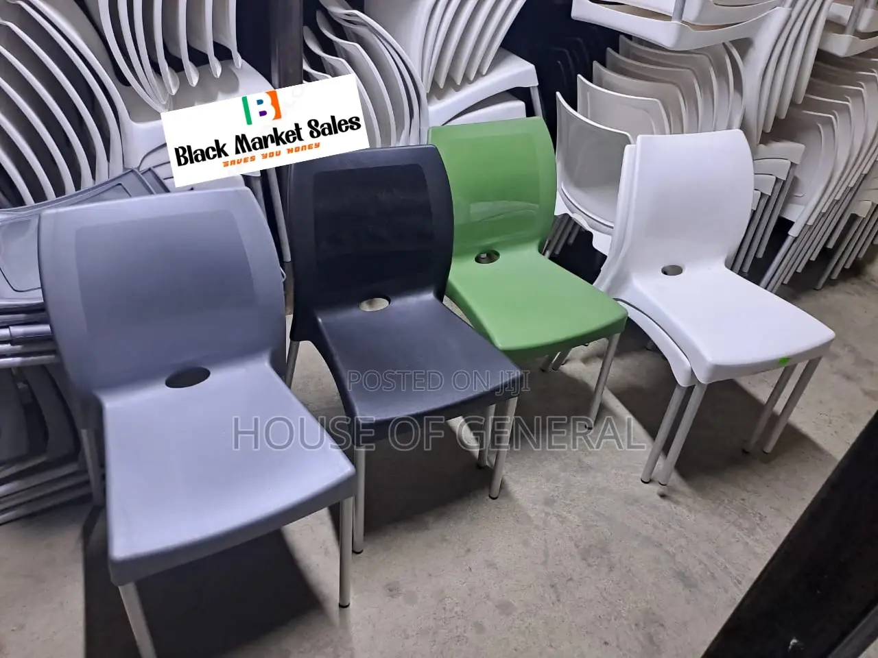 Strong Plastic Chair With Metal Tubing Legs