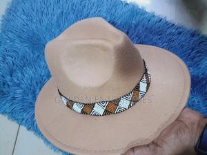 Beige Wide Brim Beaded Fedora Hat - thumbnail 2