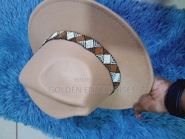 Beige Wide Brim Beaded Fedora Hat - thumbnail 3