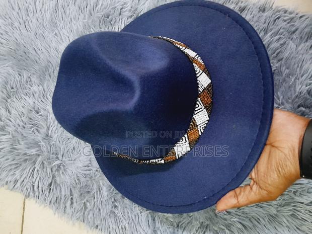 Navy Blue Wide Brim Beaded Fedora Hat - thumbnail 2