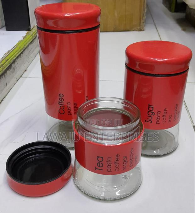 3pcs Red Glass Canisters - main view