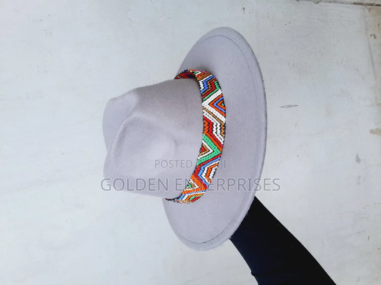 Grey Wide Brim Beaded Fedora Hat