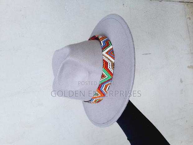 Grey Wide Brim Beaded Fedora Hat - main view