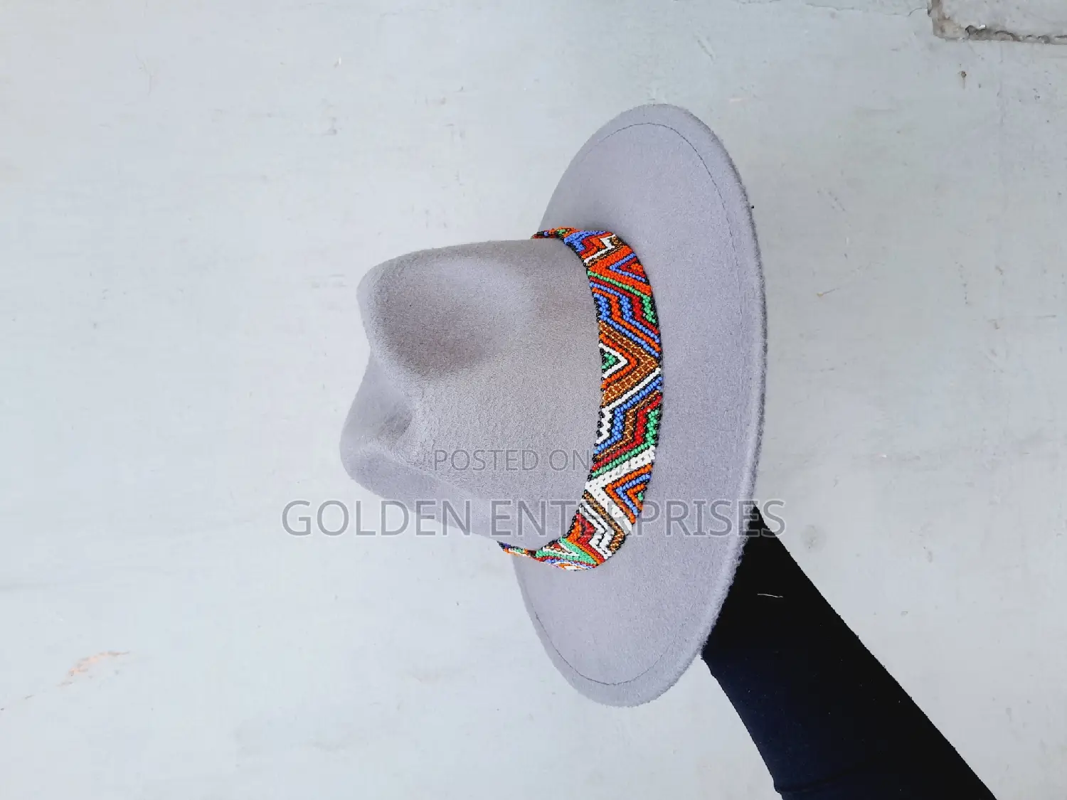 Grey Wide Brim Beaded Fedora Hat