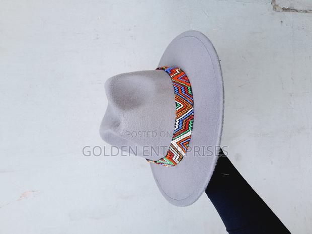 Grey Wide Brim Beaded Fedora Hat - thumbnail 2