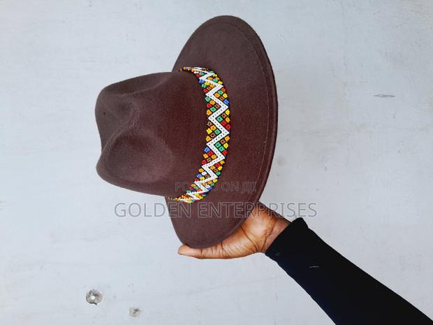Dark Brown Wide Brim Beaded Fedora Hat
