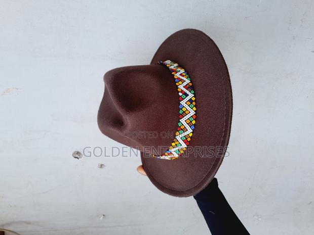 Dark Brown Wide Brim Beaded Fedora Hat - thumbnail 2