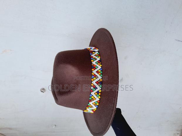 Dark Brown Wide Brim Beaded Fedora Hat - main view