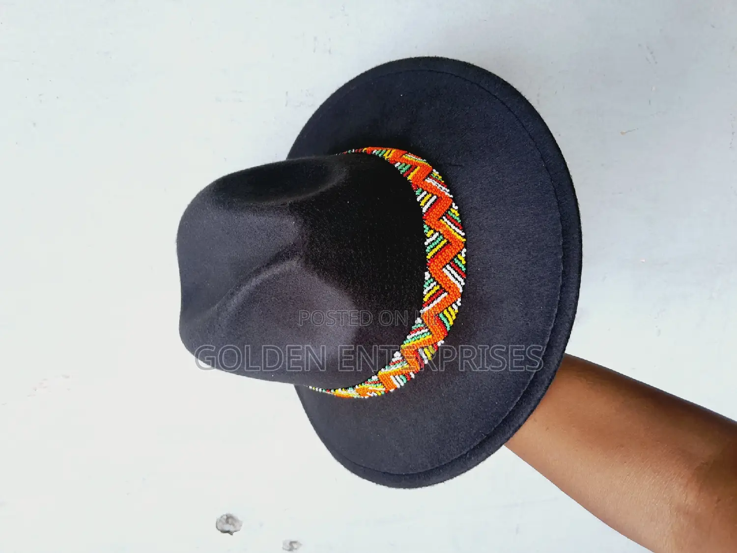 Black Wide Brim Beaded Fedora Hat