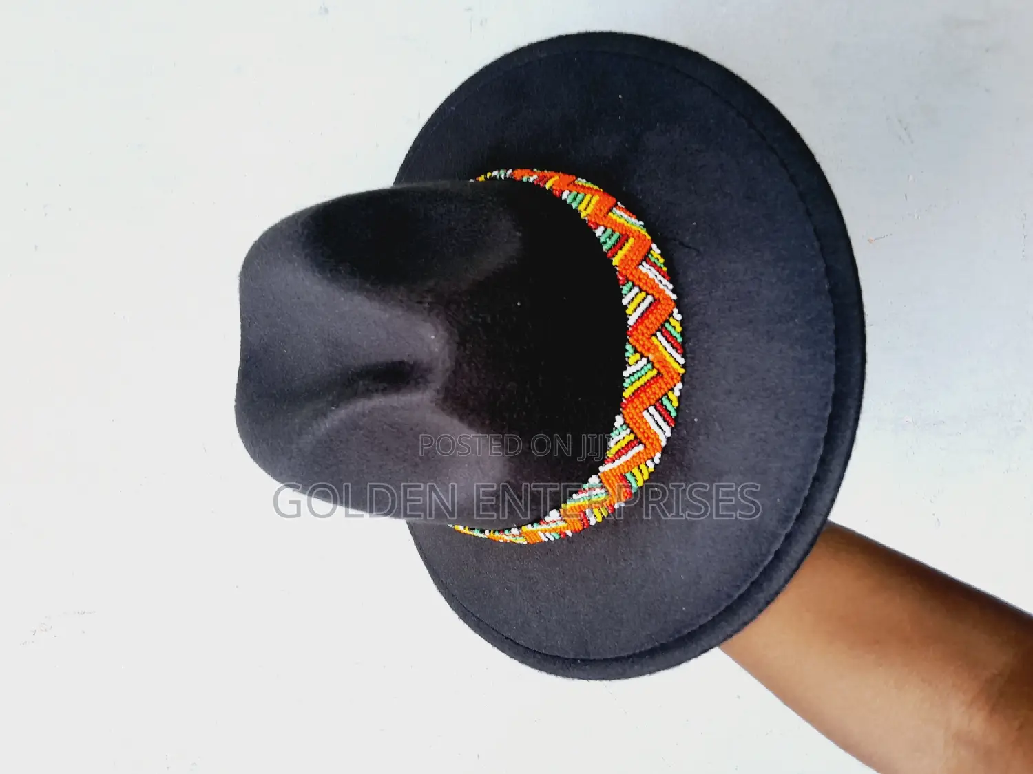 Black Wide Brim Beaded Fedora Hat