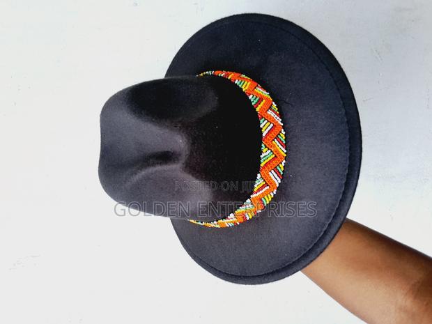 Black Wide Brim Beaded Fedora Hat - main view