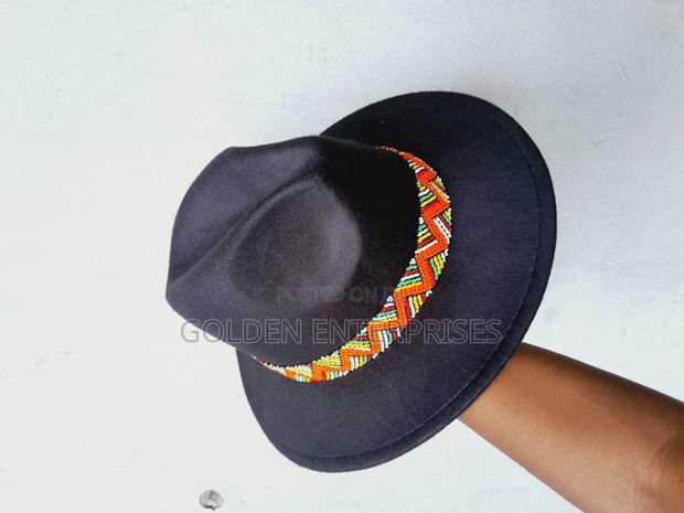 Black Wide Brim Beaded Fedora Hat - thumbnail 2
