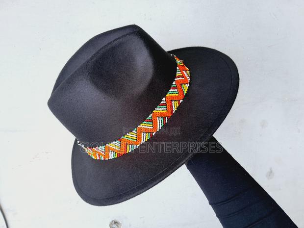 Black Wide Brim Beaded Fedora Hat - main view