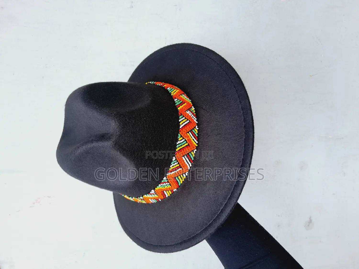 Black Wide Brim Beaded Fedora Hat
