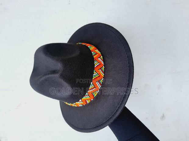Black Wide Brim Beaded Fedora Hat - thumbnail 3