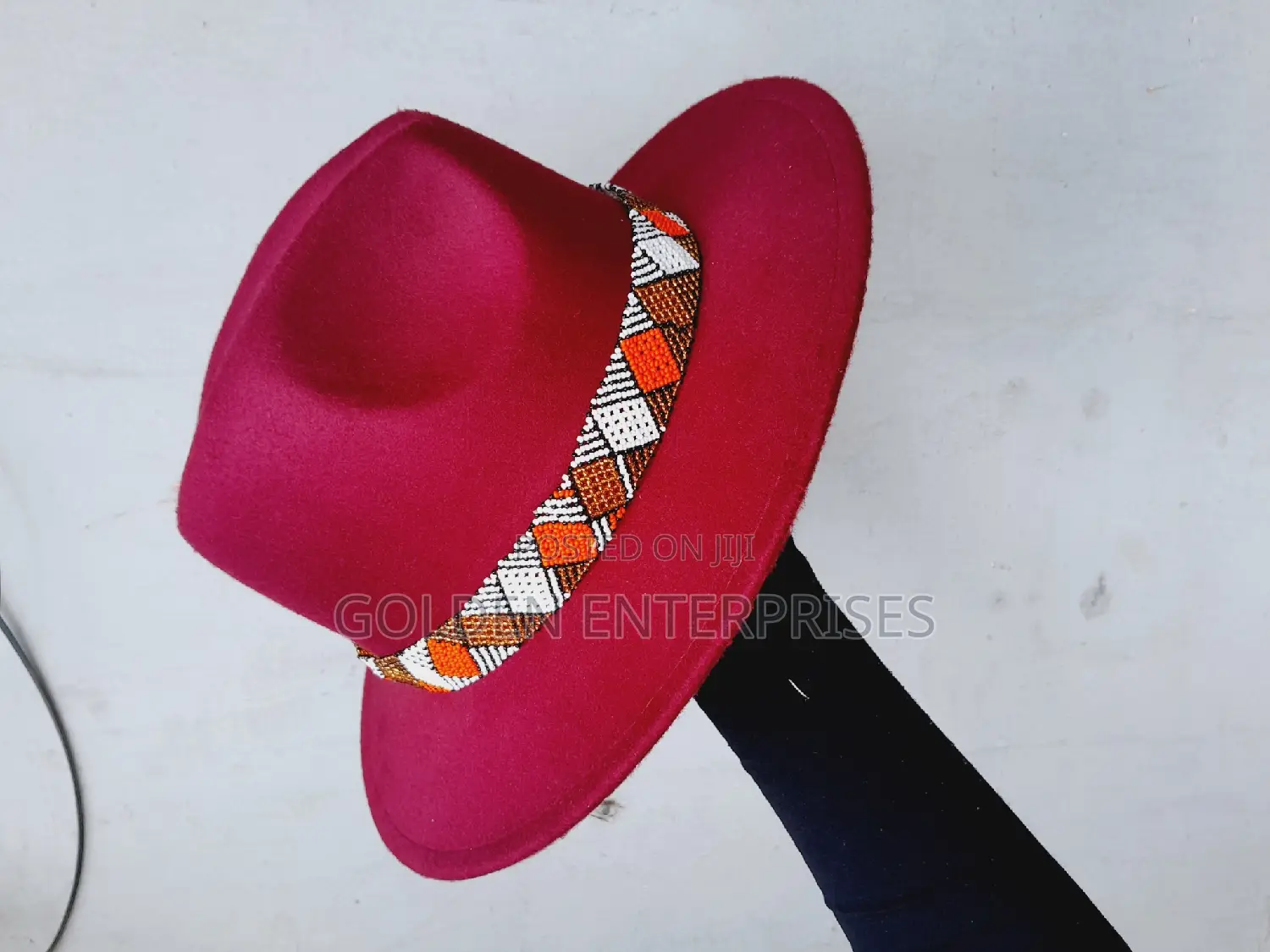 Maroon Wide Brim Beaded Fedora Hat