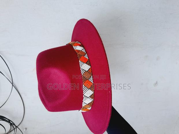 Maroon Wide Brim Beaded Fedora Hat - main view