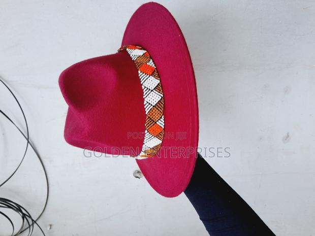 Maroon Wide Brim Beaded Fedora Hat - thumbnail 2