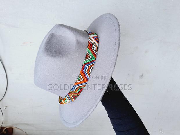 Grey Wide Brim Beaded Fedora Hat - main view