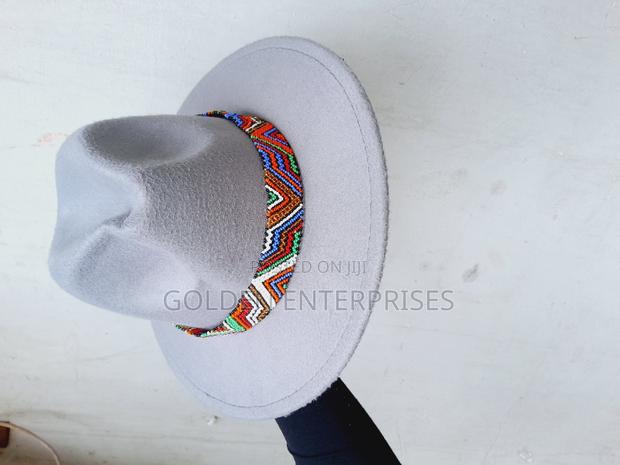 Grey Wide Brim Beaded Fedora Hat - thumbnail 2
